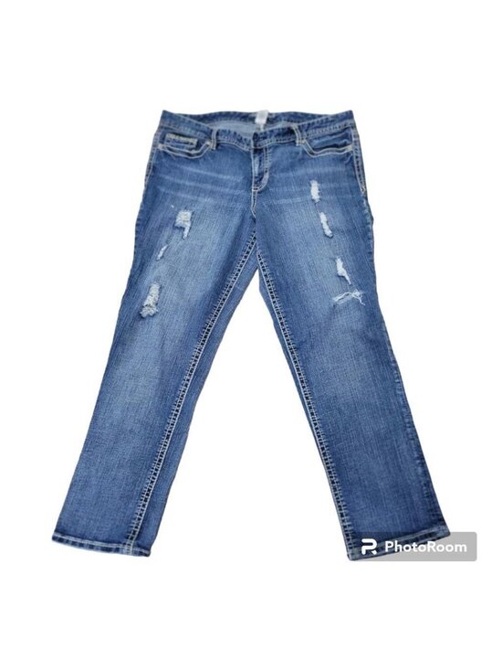 Maurices Pants - Maurices Distressed Blue Denim Jeans Size 13/14 Straight Leg Womens Casual Style